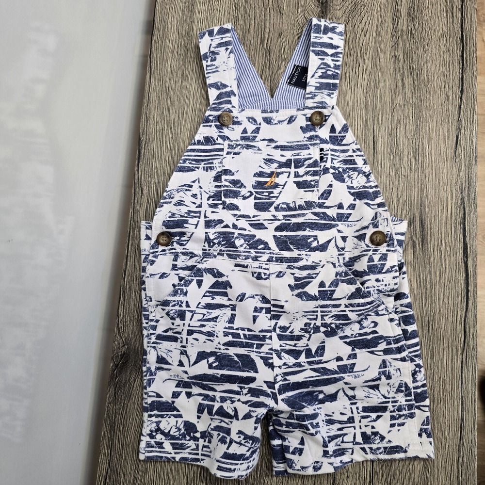 Vintage Nautica Boys One Piece Overalls Romper Size 12 Months Blue